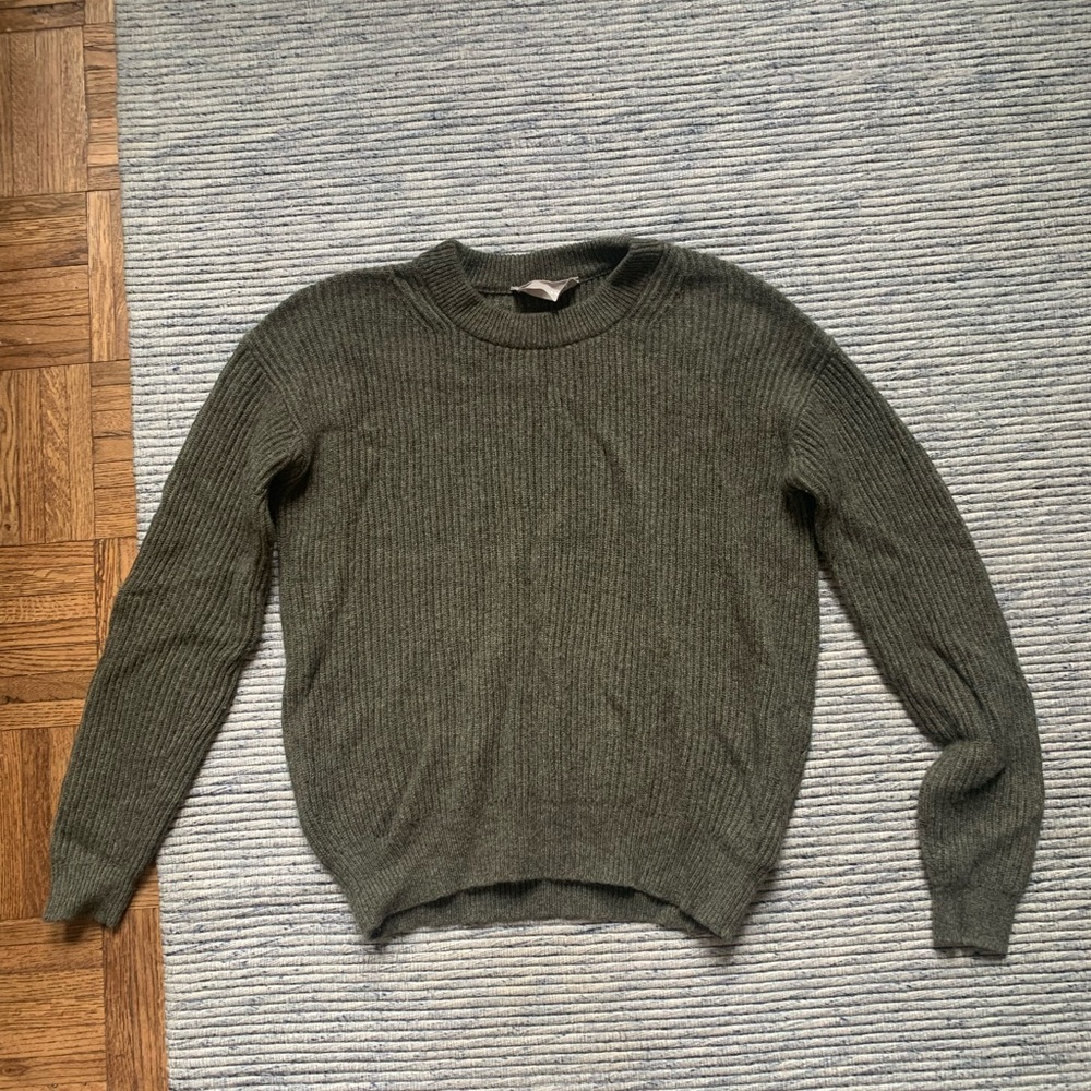 Everlane Ribbed Cashmere Crew Sweater Green XS